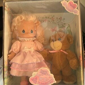 Precious Moments Melody Doll in Light Pink Dress with Brown Teddy
